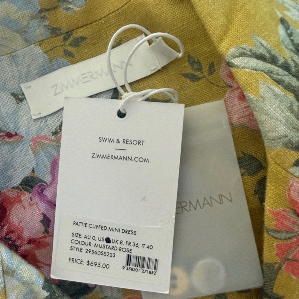 Zimmermann Belted Floral Linen Mustard Rose Mini Dress NWT - Picture 9 of 10